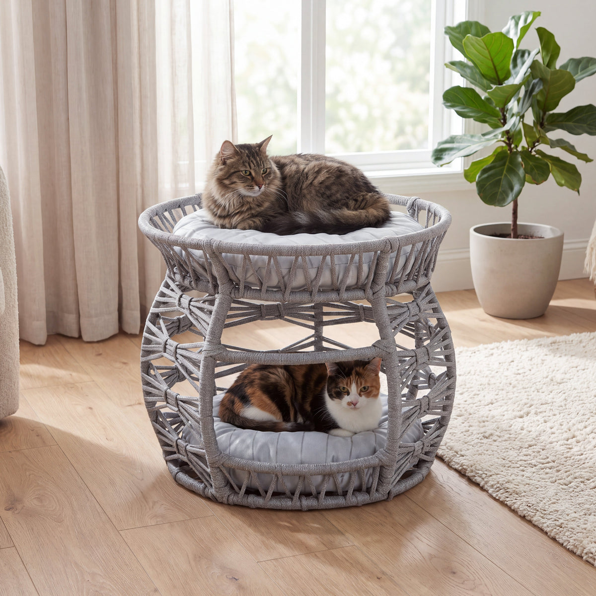 QUVA BOMBELİ RANZA KEDİ YATAĞI / 2 KATLI KEDİ EVİ
